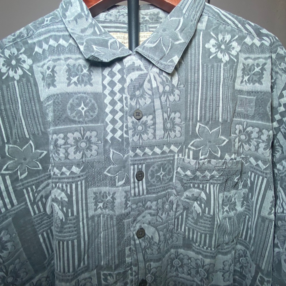 Island Republic Mens XXL‎ Grey Silk Tropical Patchwork Jacquard Camp Shirt READ